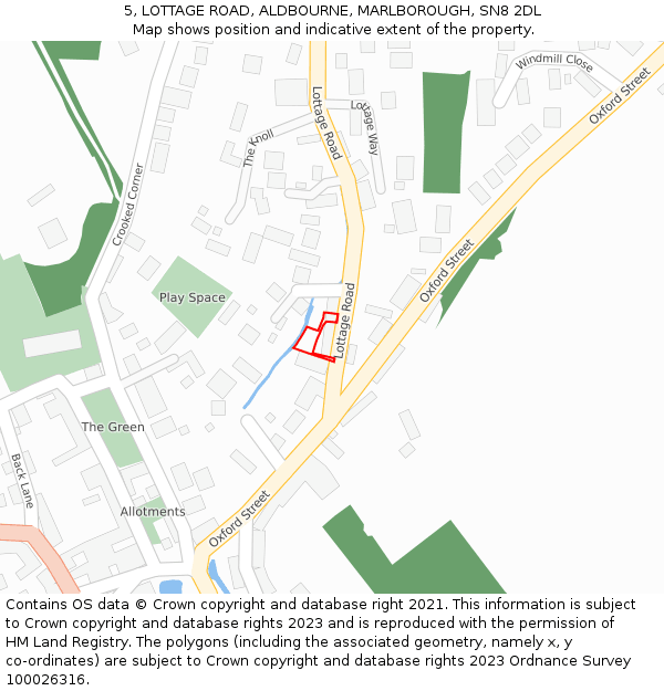 5, LOTTAGE ROAD, ALDBOURNE, MARLBOROUGH, SN8 2DL: Location map and indicative extent of plot