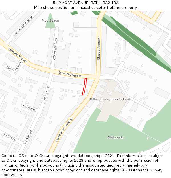 5, LYMORE AVENUE, BATH, BA2 1BA: Location map and indicative extent of plot