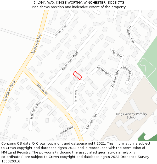 5, LYNN WAY, KINGS WORTHY, WINCHESTER, SO23 7TG: Location map and indicative extent of plot