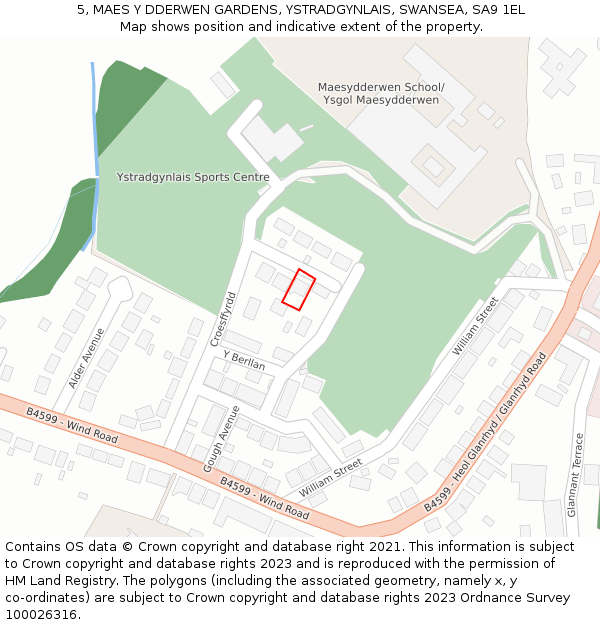 5, MAES Y DDERWEN GARDENS, YSTRADGYNLAIS, SWANSEA, SA9 1EL: Location map and indicative extent of plot