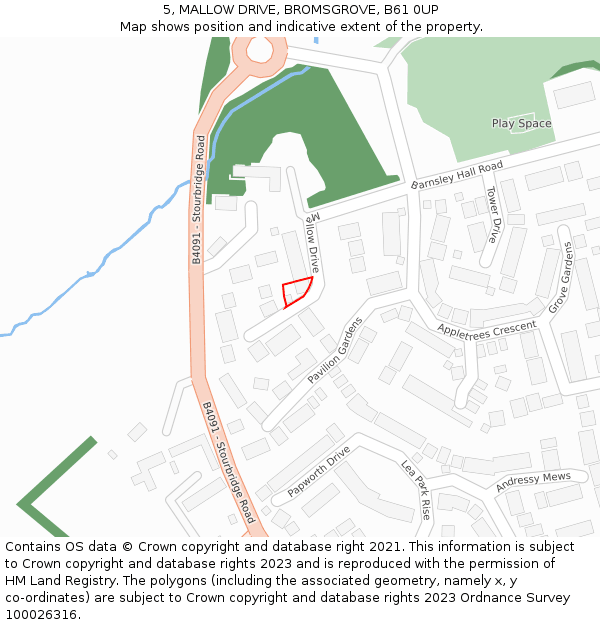 5, MALLOW DRIVE, BROMSGROVE, B61 0UP: Location map and indicative extent of plot