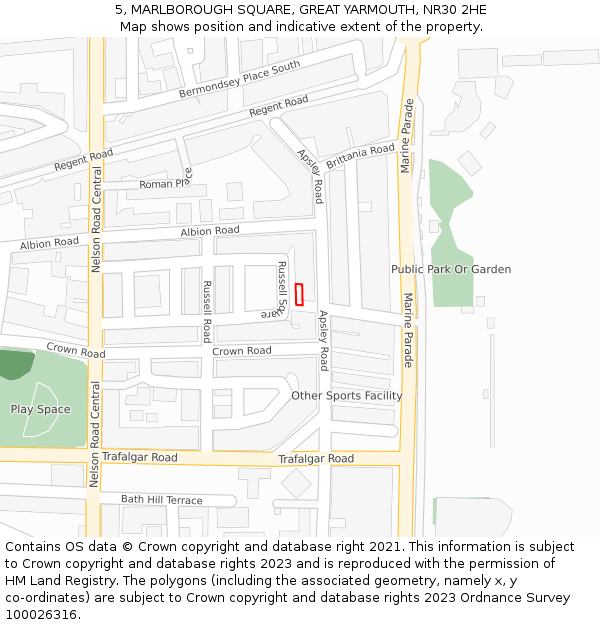 5, MARLBOROUGH SQUARE, GREAT YARMOUTH, NR30 2HE: Location map and indicative extent of plot