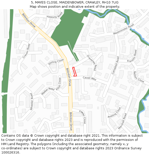 5, MAYES CLOSE, MAIDENBOWER, CRAWLEY, RH10 7UG: Location map and indicative extent of plot