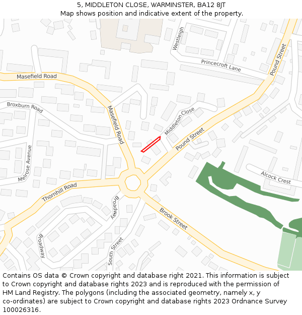 5, MIDDLETON CLOSE, WARMINSTER, BA12 8JT: Location map and indicative extent of plot