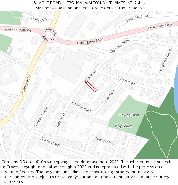 5, MOLE ROAD, HERSHAM, WALTON-ON-THAMES, KT12 4LU: Location map and indicative extent of plot