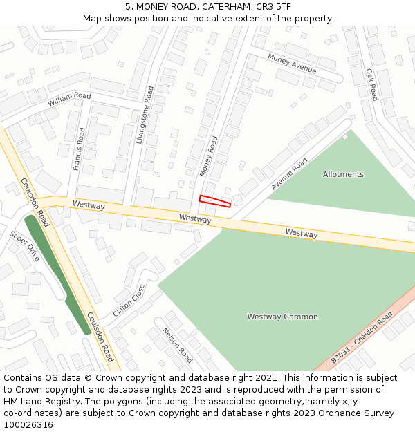 5, MONEY ROAD, CATERHAM, CR3 5TF: Location map and indicative extent of plot