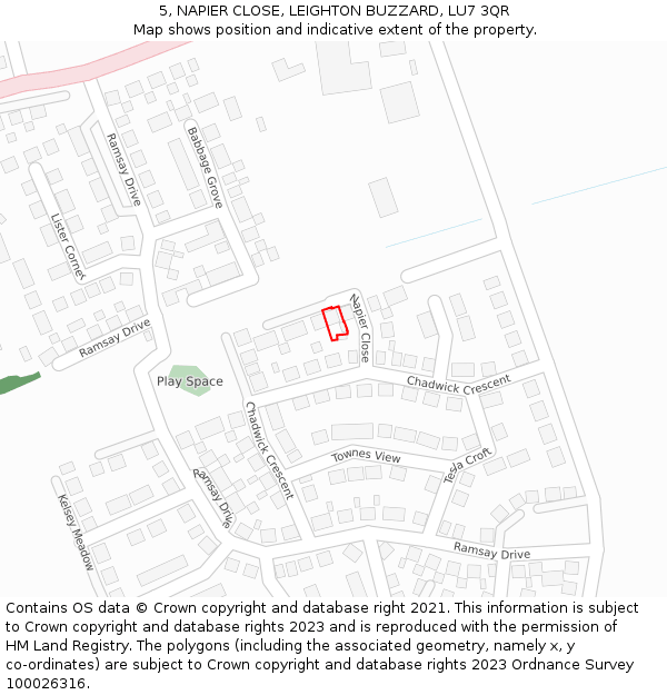 5, NAPIER CLOSE, LEIGHTON BUZZARD, LU7 3QR: Location map and indicative extent of plot