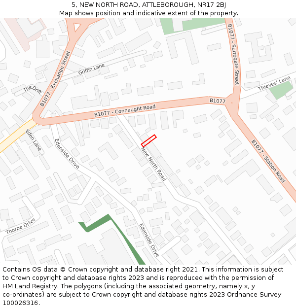 5, NEW NORTH ROAD, ATTLEBOROUGH, NR17 2BJ: Location map and indicative extent of plot