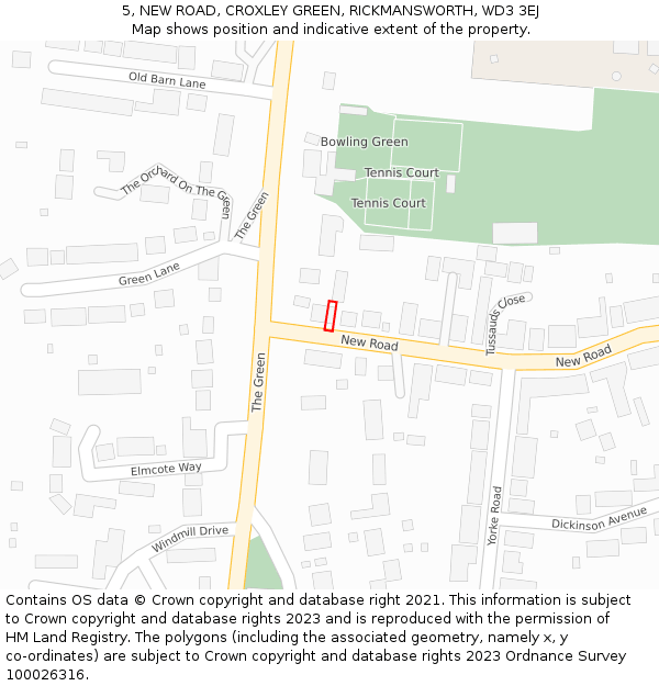 5, NEW ROAD, CROXLEY GREEN, RICKMANSWORTH, WD3 3EJ: Location map and indicative extent of plot