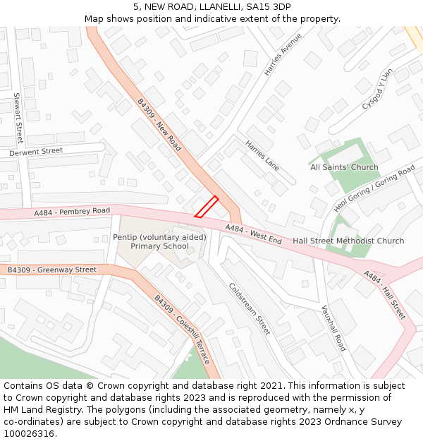 5, NEW ROAD, LLANELLI, SA15 3DP: Location map and indicative extent of plot