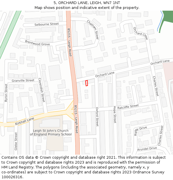 5, ORCHARD LANE, LEIGH, WN7 1NT: Location map and indicative extent of plot