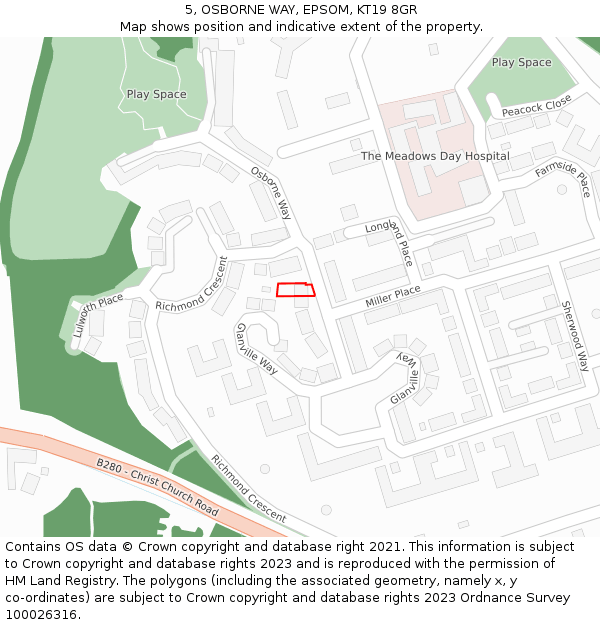 5, OSBORNE WAY, EPSOM, KT19 8GR: Location map and indicative extent of plot