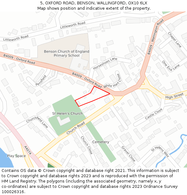 5, OXFORD ROAD, BENSON, WALLINGFORD, OX10 6LX: Location map and indicative extent of plot