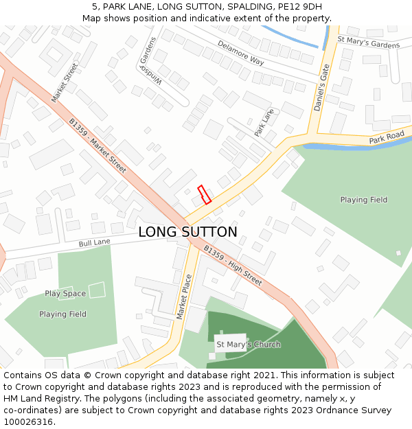 5, PARK LANE, LONG SUTTON, SPALDING, PE12 9DH: Location map and indicative extent of plot