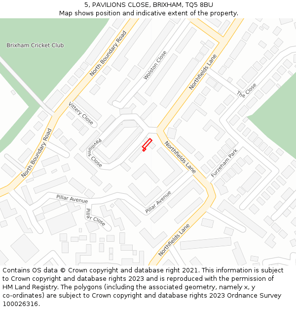 5, PAVILIONS CLOSE, BRIXHAM, TQ5 8BU: Location map and indicative extent of plot