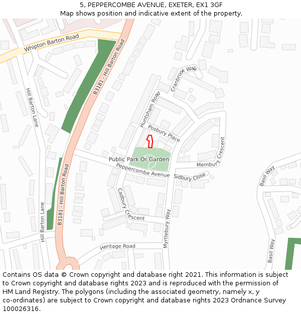 5, PEPPERCOMBE AVENUE, EXETER, EX1 3GF: Location map and indicative extent of plot