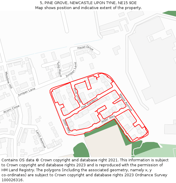 5, PINE GROVE, NEWCASTLE UPON TYNE, NE15 9DE: Location map and indicative extent of plot