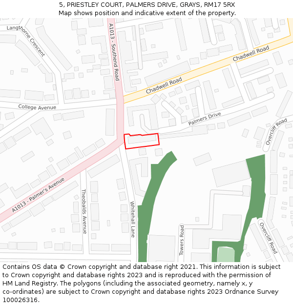 5, PRIESTLEY COURT, PALMERS DRIVE, GRAYS, RM17 5RX: Location map and indicative extent of plot