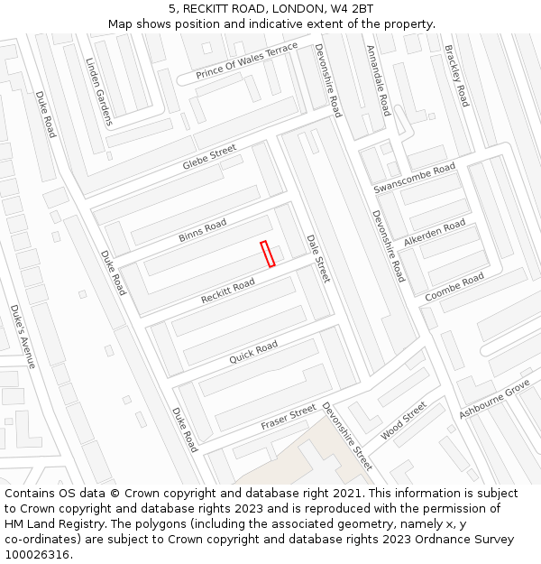 5, RECKITT ROAD, LONDON, W4 2BT: Location map and indicative extent of plot