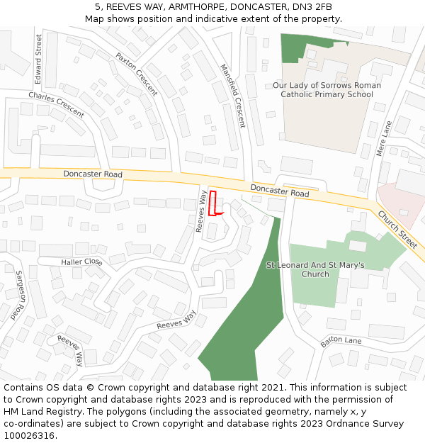 5, REEVES WAY, ARMTHORPE, DONCASTER, DN3 2FB: Location map and indicative extent of plot