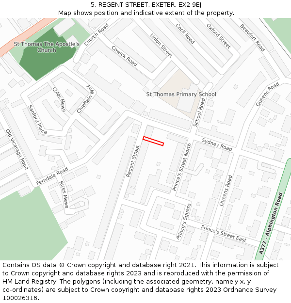 5, REGENT STREET, EXETER, EX2 9EJ: Location map and indicative extent of plot