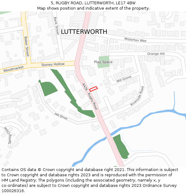 5, RUGBY ROAD, LUTTERWORTH, LE17 4BW: Location map and indicative extent of plot