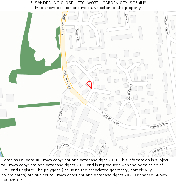 5, SANDERLING CLOSE, LETCHWORTH GARDEN CITY, SG6 4HY: Location map and indicative extent of plot