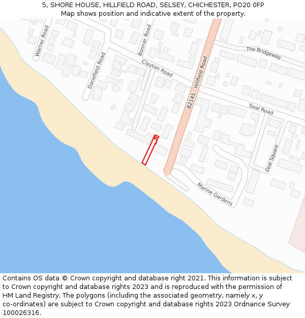 5, SHORE HOUSE, HILLFIELD ROAD, SELSEY, CHICHESTER, PO20 0FP: Location map and indicative extent of plot