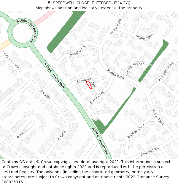5, SPEEDWELL CLOSE, THETFORD, IP24 2YQ: Location map and indicative extent of plot