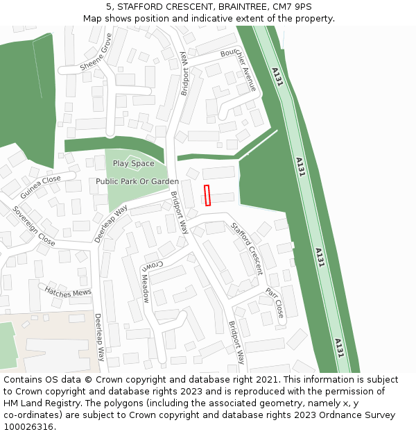 5, STAFFORD CRESCENT, BRAINTREE, CM7 9PS: Location map and indicative extent of plot
