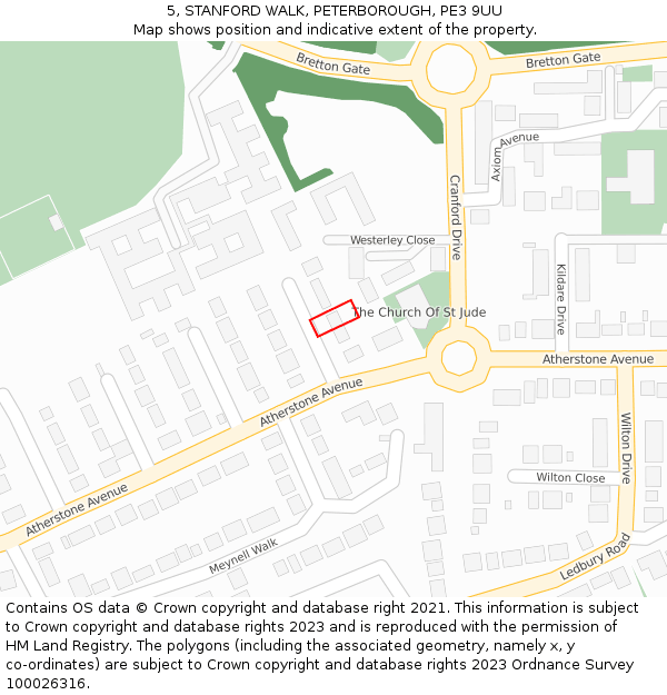 5, STANFORD WALK, PETERBOROUGH, PE3 9UU: Location map and indicative extent of plot