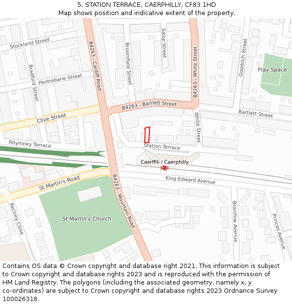 5, STATION TERRACE, CAERPHILLY, CF83 1HD: Location map and indicative extent of plot