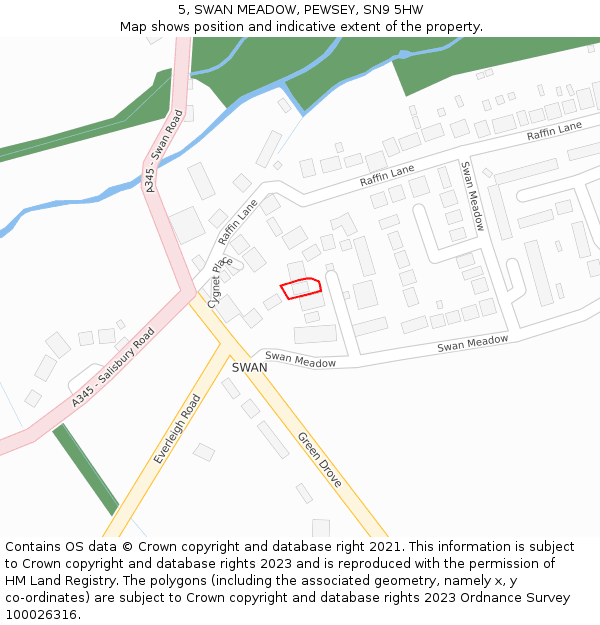 5, SWAN MEADOW, PEWSEY, SN9 5HW: Location map and indicative extent of plot