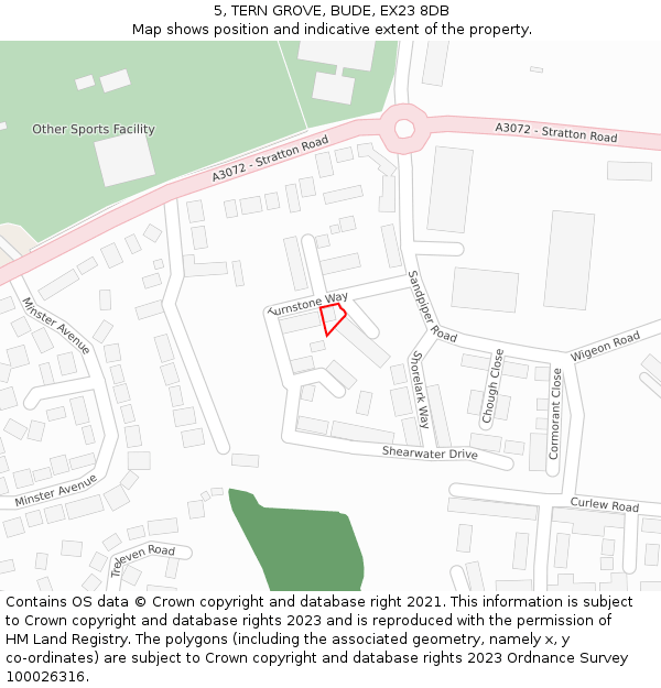 5, TERN GROVE, BUDE, EX23 8DB: Location map and indicative extent of plot