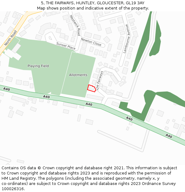 5, THE FAIRWAYS, HUNTLEY, GLOUCESTER, GL19 3AY: Location map and indicative extent of plot
