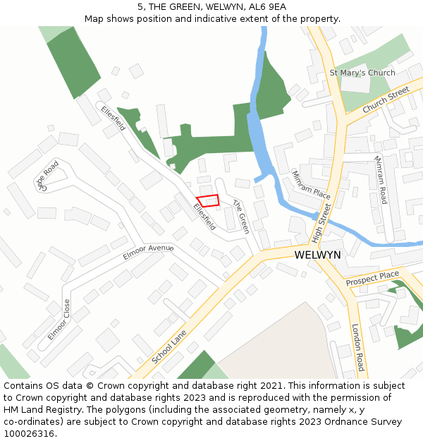5, THE GREEN, WELWYN, AL6 9EA: Location map and indicative extent of plot