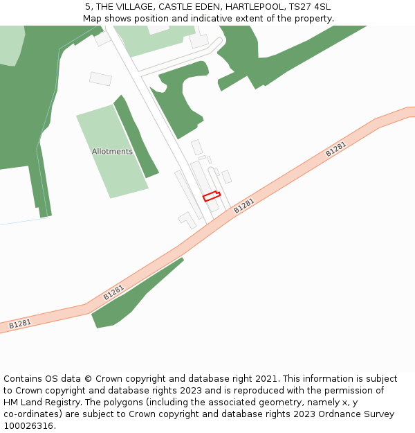 5, THE VILLAGE, CASTLE EDEN, HARTLEPOOL, TS27 4SL: Location map and indicative extent of plot