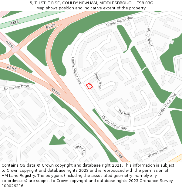 5, THISTLE RISE, COULBY NEWHAM, MIDDLESBROUGH, TS8 0RG: Location map and indicative extent of plot