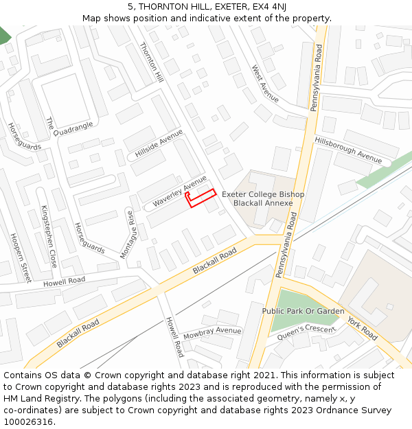 5, THORNTON HILL, EXETER, EX4 4NJ: Location map and indicative extent of plot