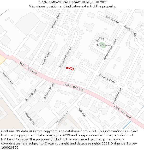 5, VALE MEWS, VALE ROAD, RHYL, LL18 2BT: Location map and indicative extent of plot