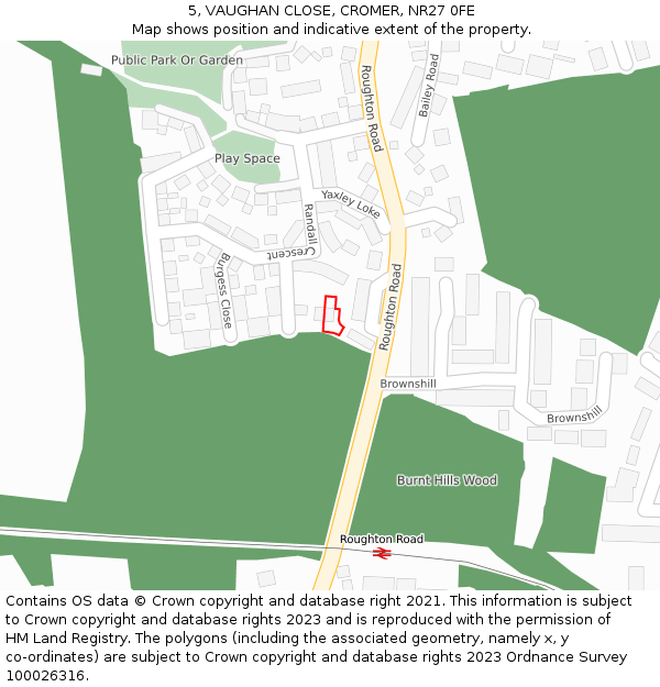 5, VAUGHAN CLOSE, CROMER, NR27 0FE: Location map and indicative extent of plot