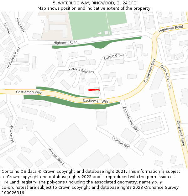 5, WATERLOO WAY, RINGWOOD, BH24 1FE: Location map and indicative extent of plot