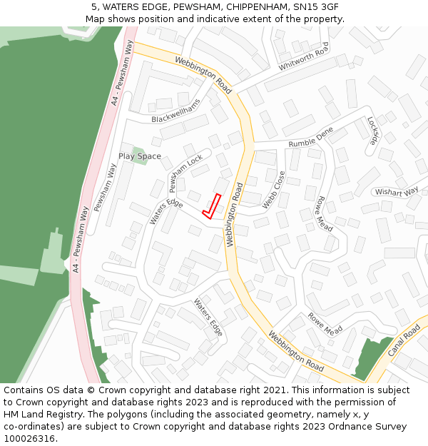 5, WATERS EDGE, PEWSHAM, CHIPPENHAM, SN15 3GF: Location map and indicative extent of plot