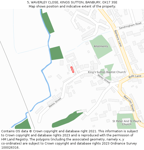 5, WAVERLEY CLOSE, KINGS SUTTON, BANBURY, OX17 3SE: Location map and indicative extent of plot