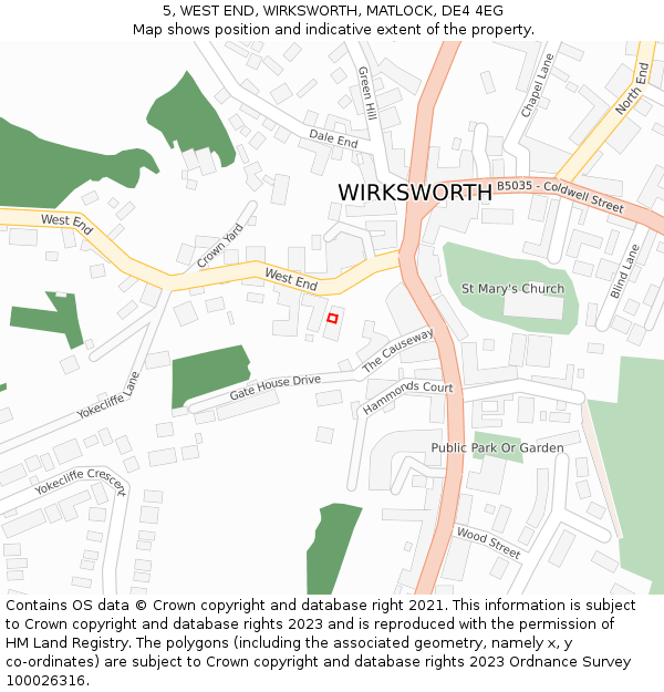5, WEST END, WIRKSWORTH, MATLOCK, DE4 4EG: Location map and indicative extent of plot