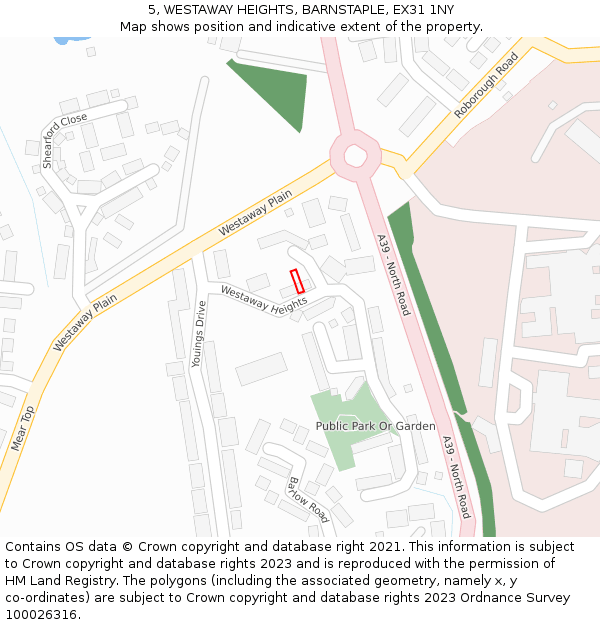 5, WESTAWAY HEIGHTS, BARNSTAPLE, EX31 1NY: Location map and indicative extent of plot