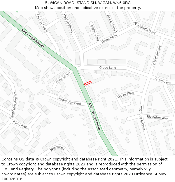 5, WIGAN ROAD, STANDISH, WIGAN, WN6 0BG: Location map and indicative extent of plot