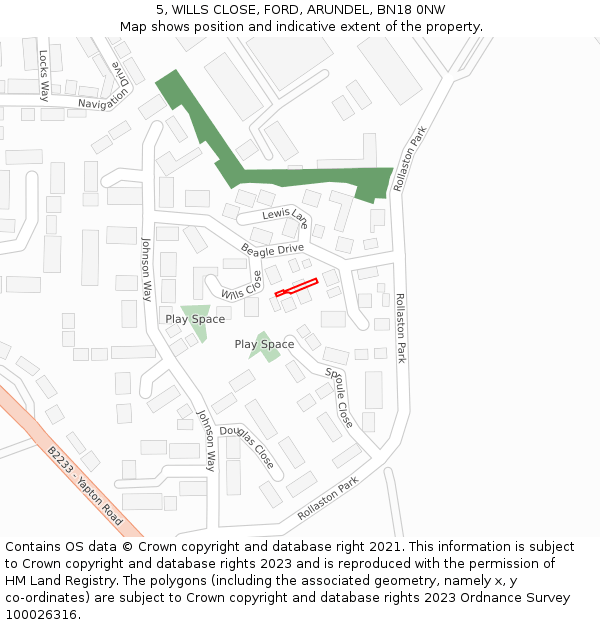 5, WILLS CLOSE, FORD, ARUNDEL, BN18 0NW: Location map and indicative extent of plot