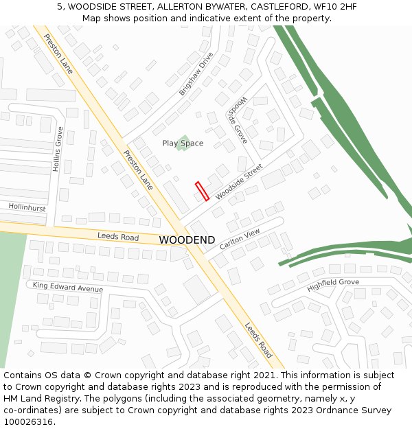 5, WOODSIDE STREET, ALLERTON BYWATER, CASTLEFORD, WF10 2HF: Location map and indicative extent of plot