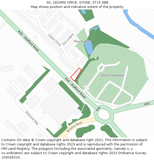 50, CEDARS DRIVE, STONE, ST15 0BB: Location map and indicative extent of plot